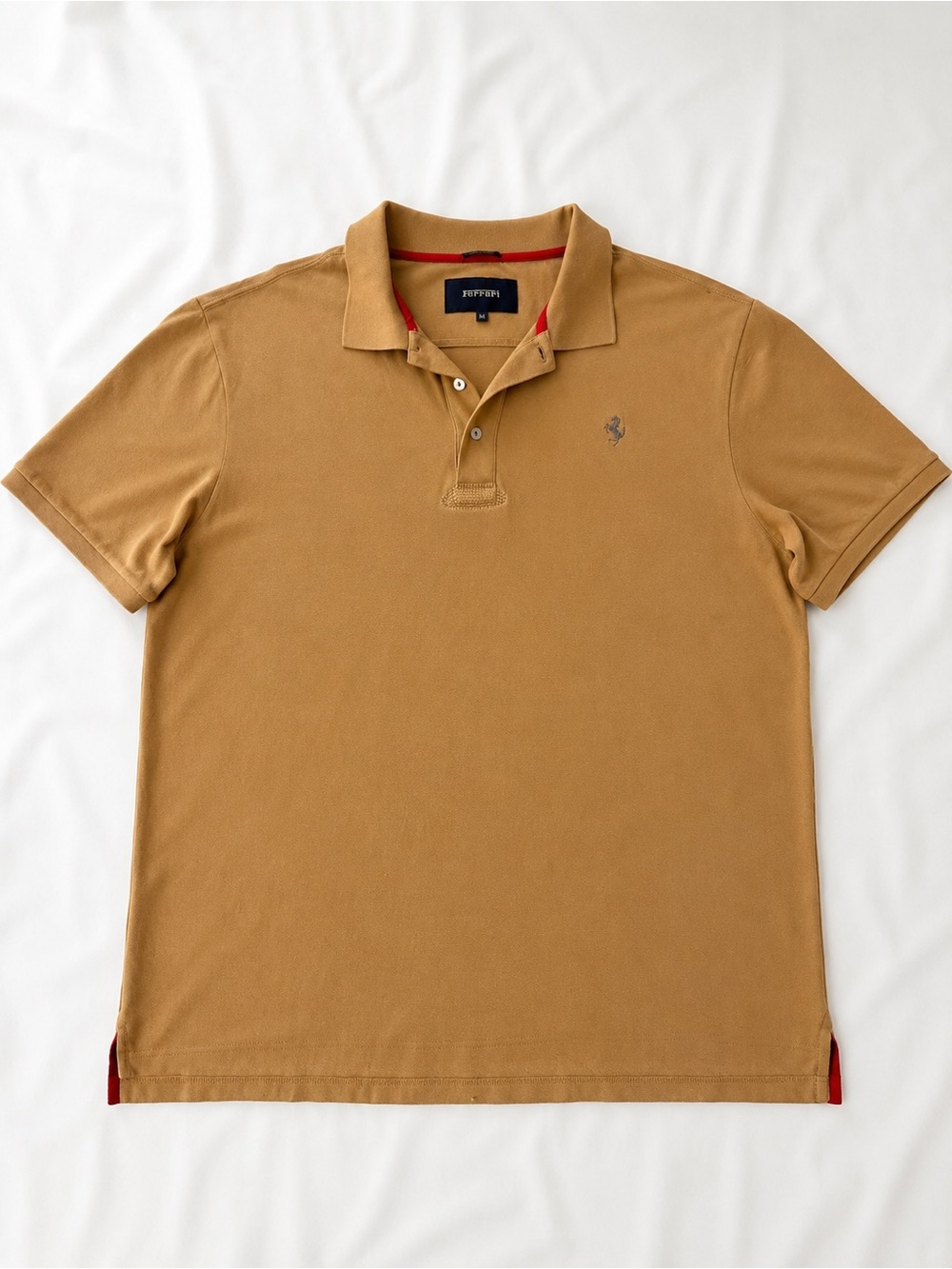 Ferrari Men's Polo Shirt - Camel Brown with Red Trim